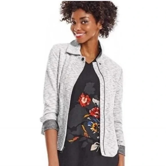 CAbi Neo Moto Jacket Heathered Gray Zip-up Snap Sleeve Size Small - Picture 2 of 12